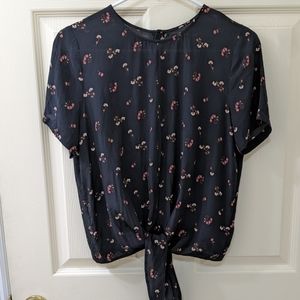 Madewell 100% Silk Button-Back Tie Tee in Flower Toss